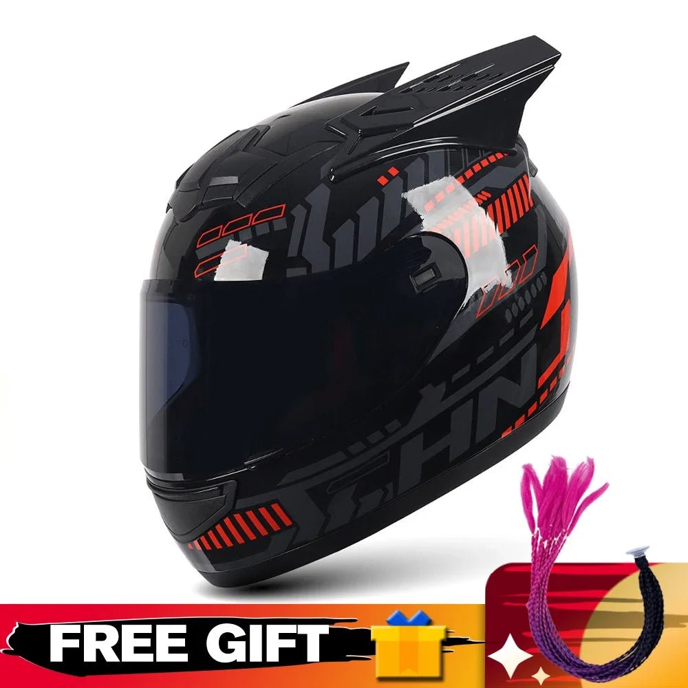 Helmets Motorcycle Personality Horn Motocross Helmet Full Face Motorbike Helmet Breathable Casco Ear Moto Helmets for Men Women AXSSIBLZ