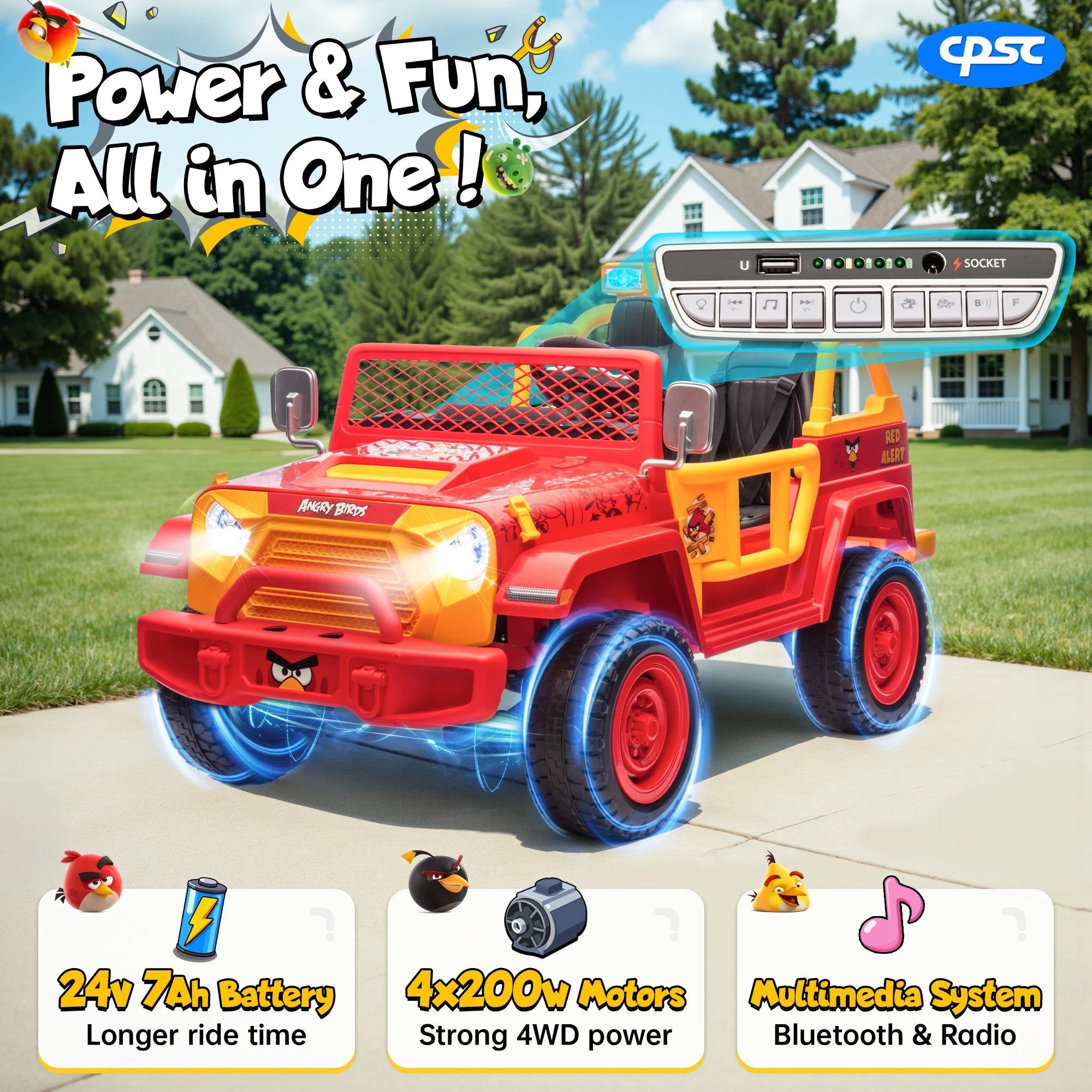 Funappy Birthday on Wheels Kids Electric Ride-On Car – 4WD Off-Road, Dual Seats, Remote Control, Bluetooth, for Ages 3-8 AXSSIBLZ