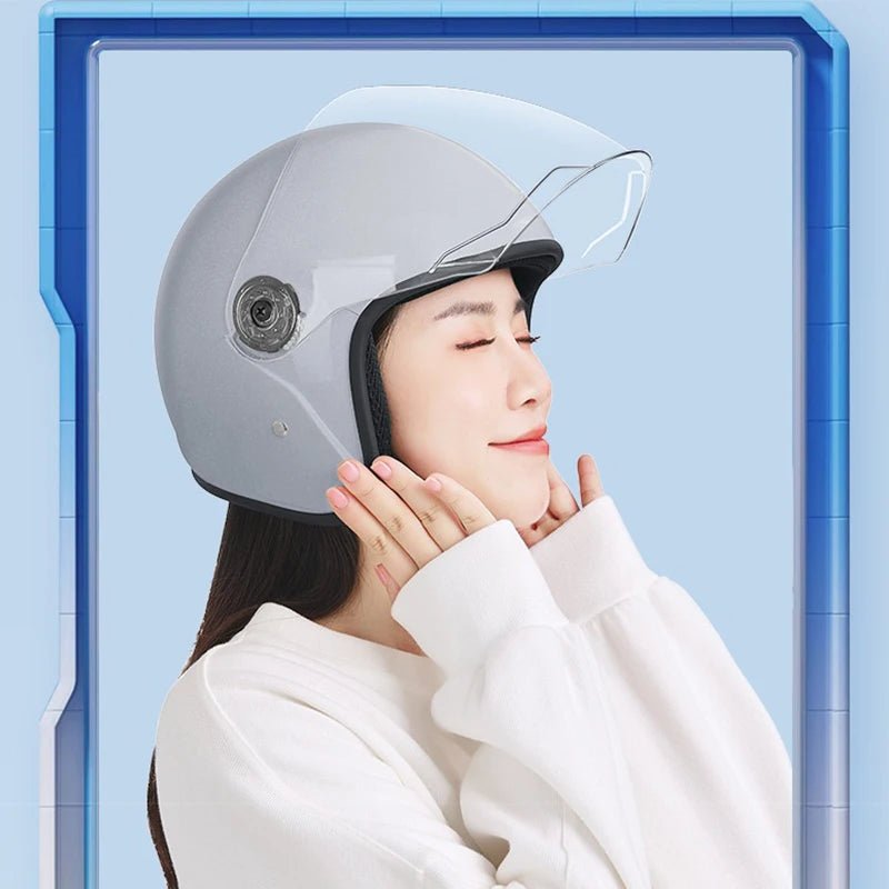 Electric Motorcycle Helmet Motor Car Scooter Bike Men Woman Open Face Half Helmet Anti-UV Safety Hat Bicycle Cap with Goggles AXSSIBLZ
