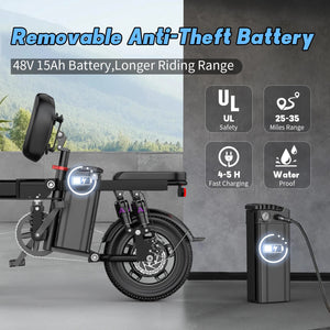Electric Bike for Adults Teen-Folding Electric Bicycle 750W Peak Motor,20+MPH 35 Miles,Commuter Ebike 48V 15AH Removable Battery AXSSIBLZ