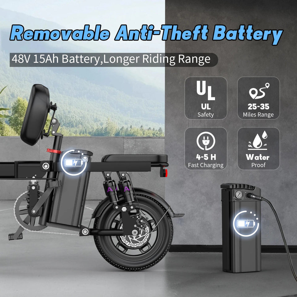 Electric Bike for Adults Teen-Folding Electric Bicycle 750W Peak Motor,20+MPH 35 Miles,Commuter Ebike 48V 15AH Removable Battery AXSSIBLZ