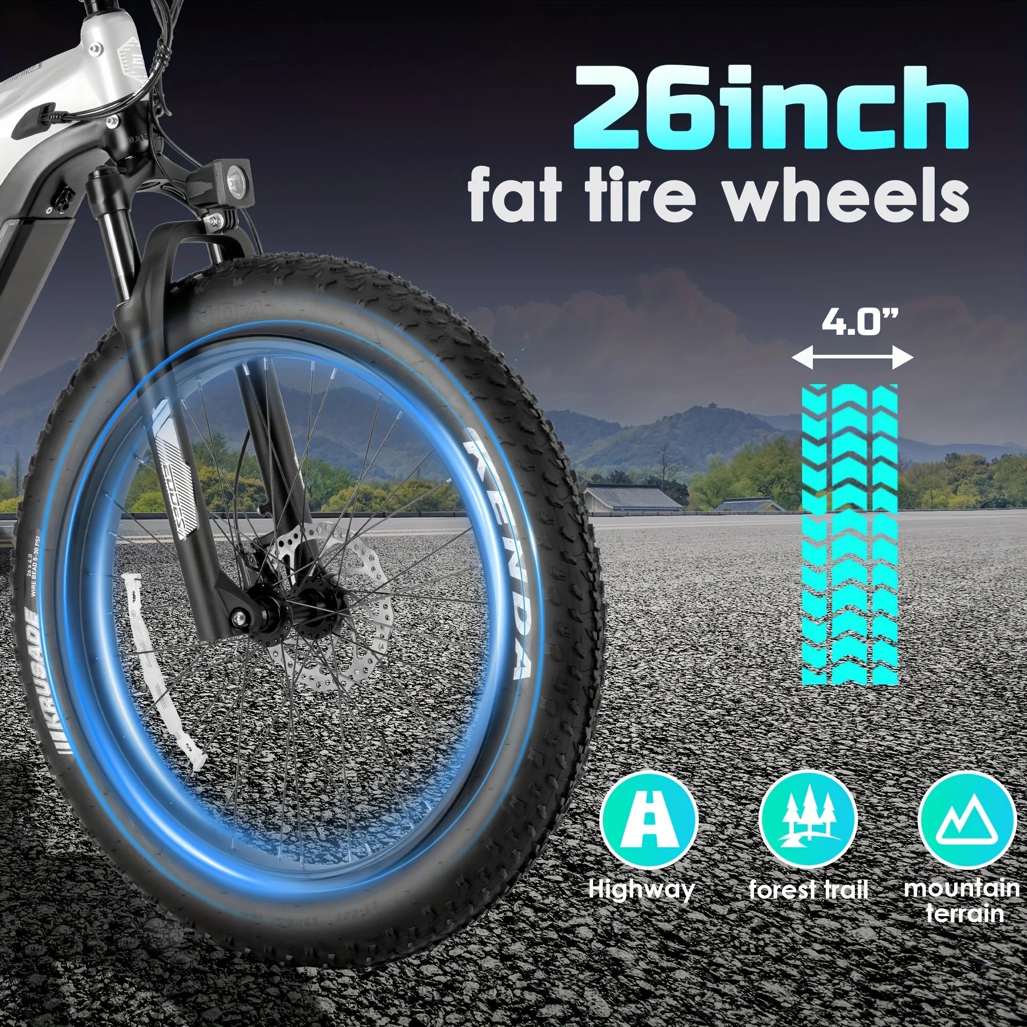 Adult electric bicycle tire 26 inch 52V750W motor 17AH high-quality battery cell mountain motorcycle with front shock absorber AXSSIBLZ