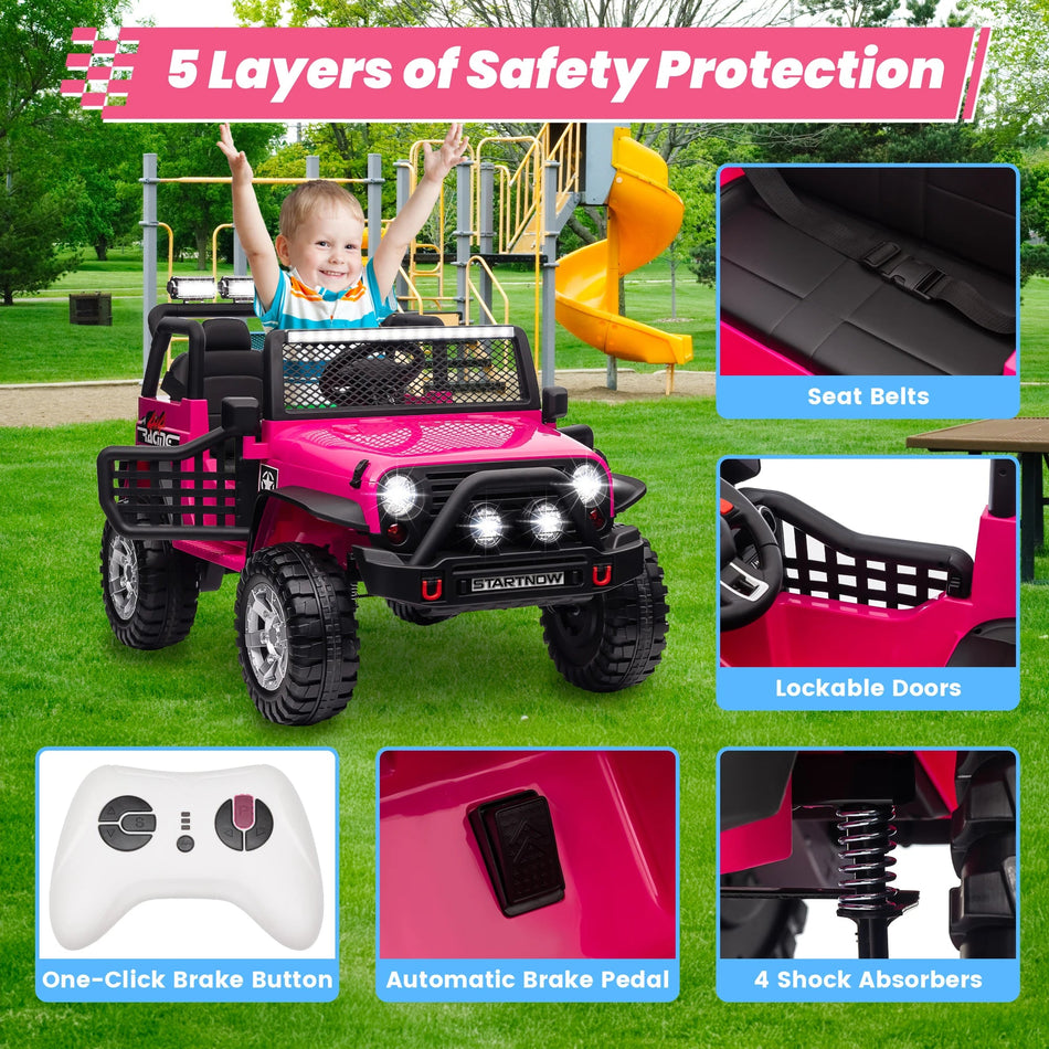 24V 4WD Ride on Car Power 4 Wheels w/Gift Flower, Remote Control, 2 Seater, 4X200W Motor, 3 Speeds, Pop Music, Spring Suspension AXSSIBLZ