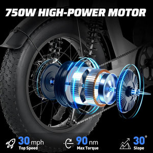 Ebike S1 Bike 750W 48V 16AH Men's/Ladies 7-speed 20-inch Off-Road City Electric Bike Available for Beaches Mountains AXSSIBLZ