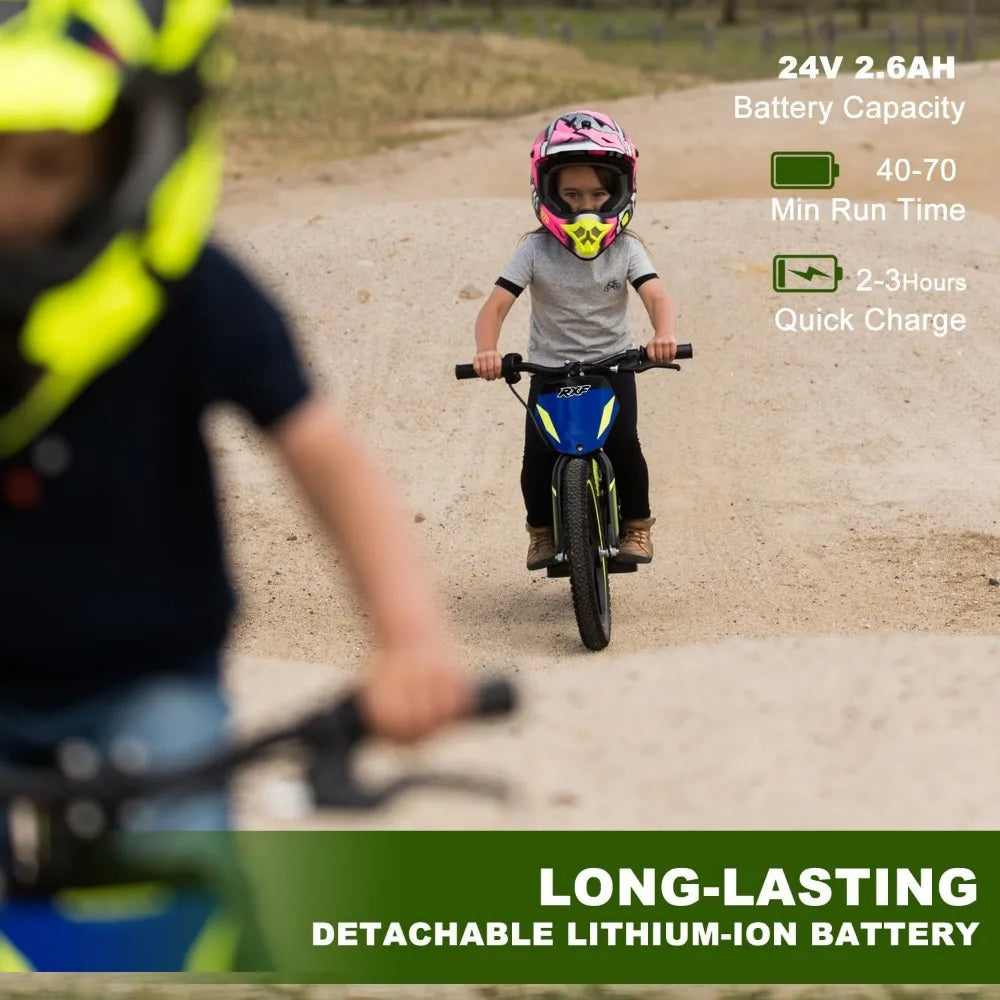 Adventure Mini 170/340W Electric Motorcycle – Kid's Off-Road Balance Bike, 10/12MPH, Perfect for Ages 3-12 AXSSIBLZ