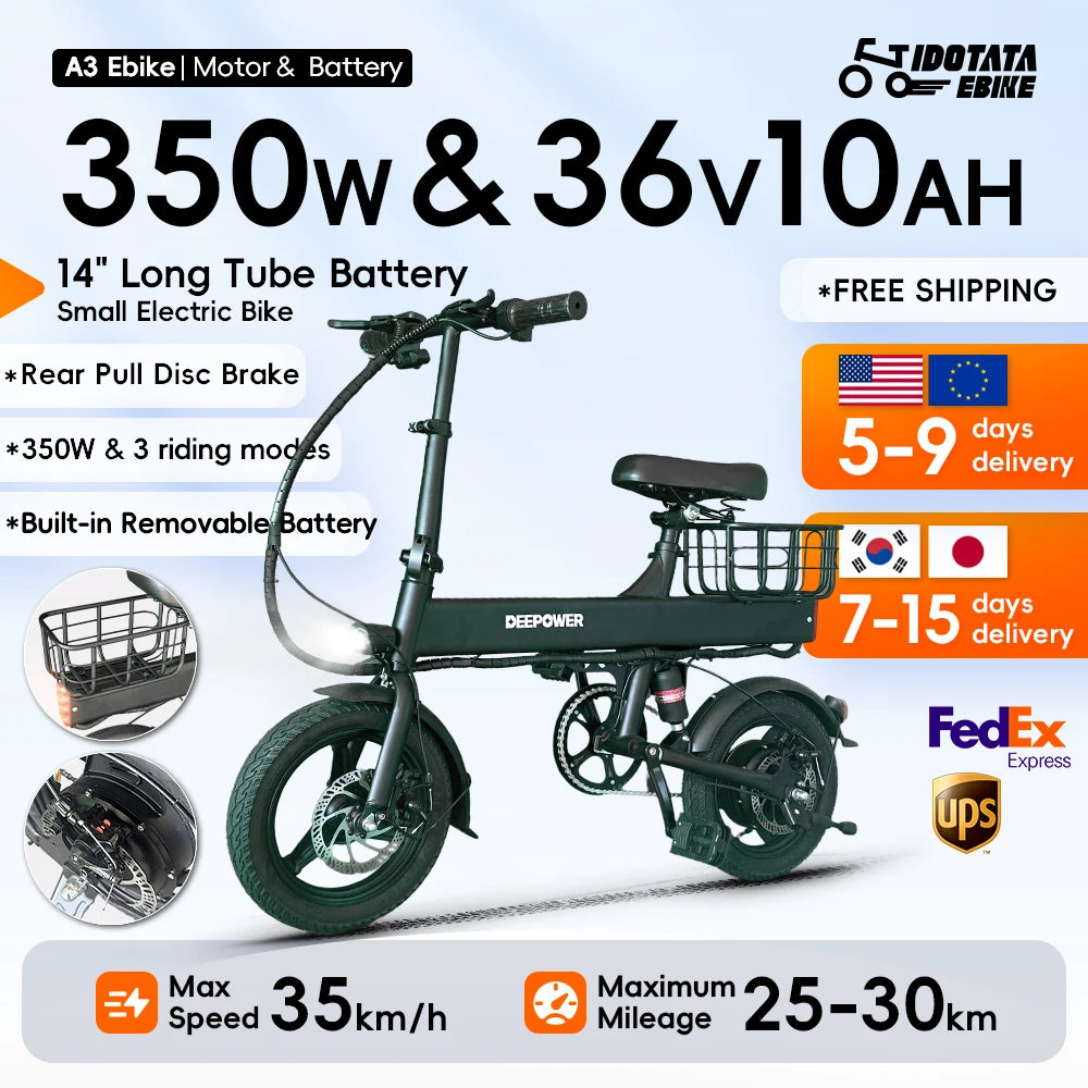 A3 Electric Bike for Adults 600W Peak Motor, 20mph Folding Ebike, 14