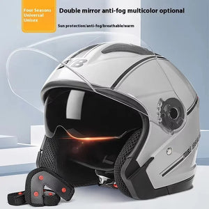 Motorcycle Open Face Helmet For Men And Women Dual Lens Sun Visor Face Shield Top Lightweight Scooter Bike Retro 3/4 Helmet AXSSIBLZ