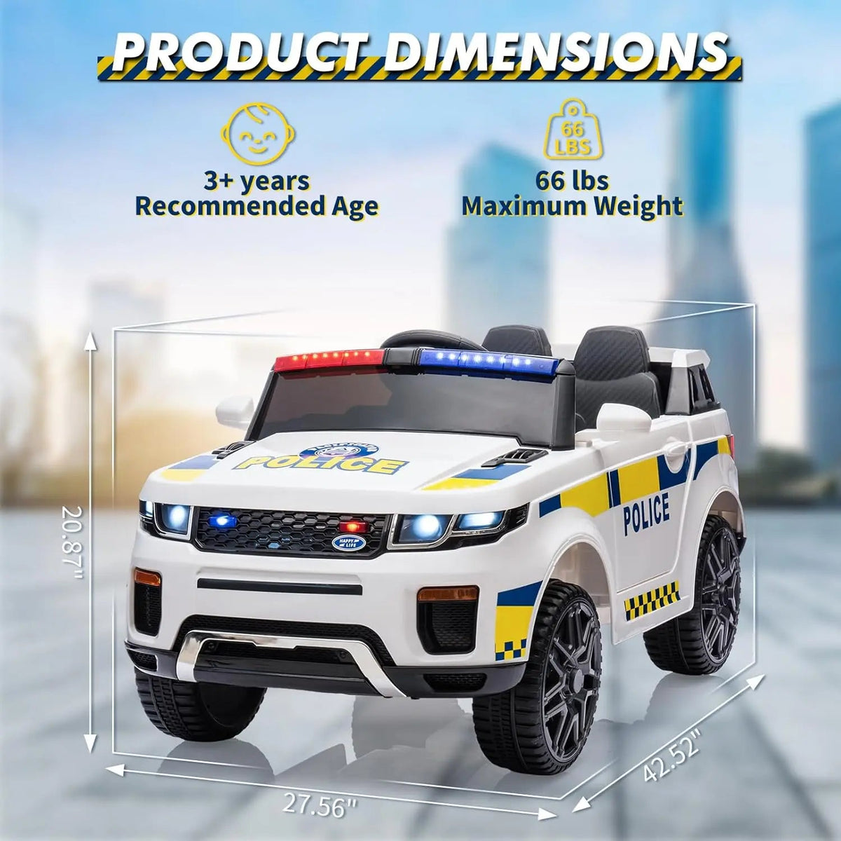 12V Kids Ride On Police Car SUV Toddlers Electric Cars Battery Operated Ride On Toy with 2.4G Remote Control, Megaphone, Light AXSSIBLZ