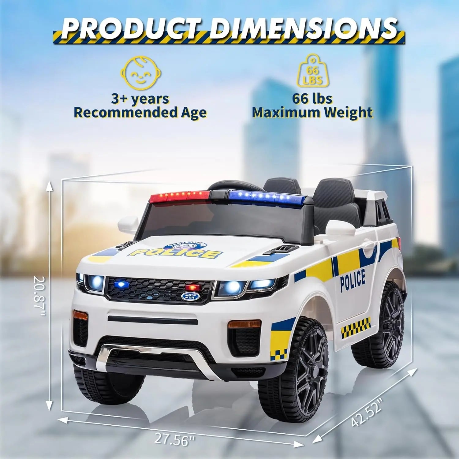 12V Kids Ride On Police Car SUV Toddlers Electric Cars Battery Operated Ride On Toy with 2.4G Remote Control, Megaphone, Light AXSSIBLZ
