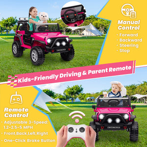 24V 4WD Ride on Car Power 4 Wheels w/Gift Flower, Remote Control, 2 Seater, 4X200W Motor, 3 Speeds, Pop Music, Spring Suspension AXSSIBLZ