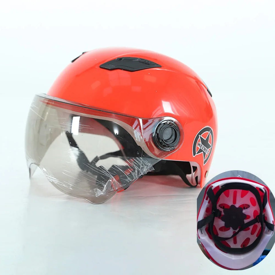 Men Motorcycle Helmet,Woman Electric Motor Car Scooter Bike Open Face Half Helmet,Anti-UV Safety Hat Bicycle Cap with Goggles AXSSIBLZ