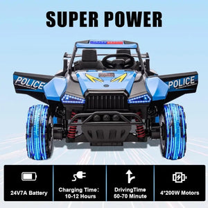 24V Police Car for Boys & Girls Ride on Toys with Remote Control 6.21 Mph Max Speed, 4 Spring Suspension (Blue) AXSSIBLZ