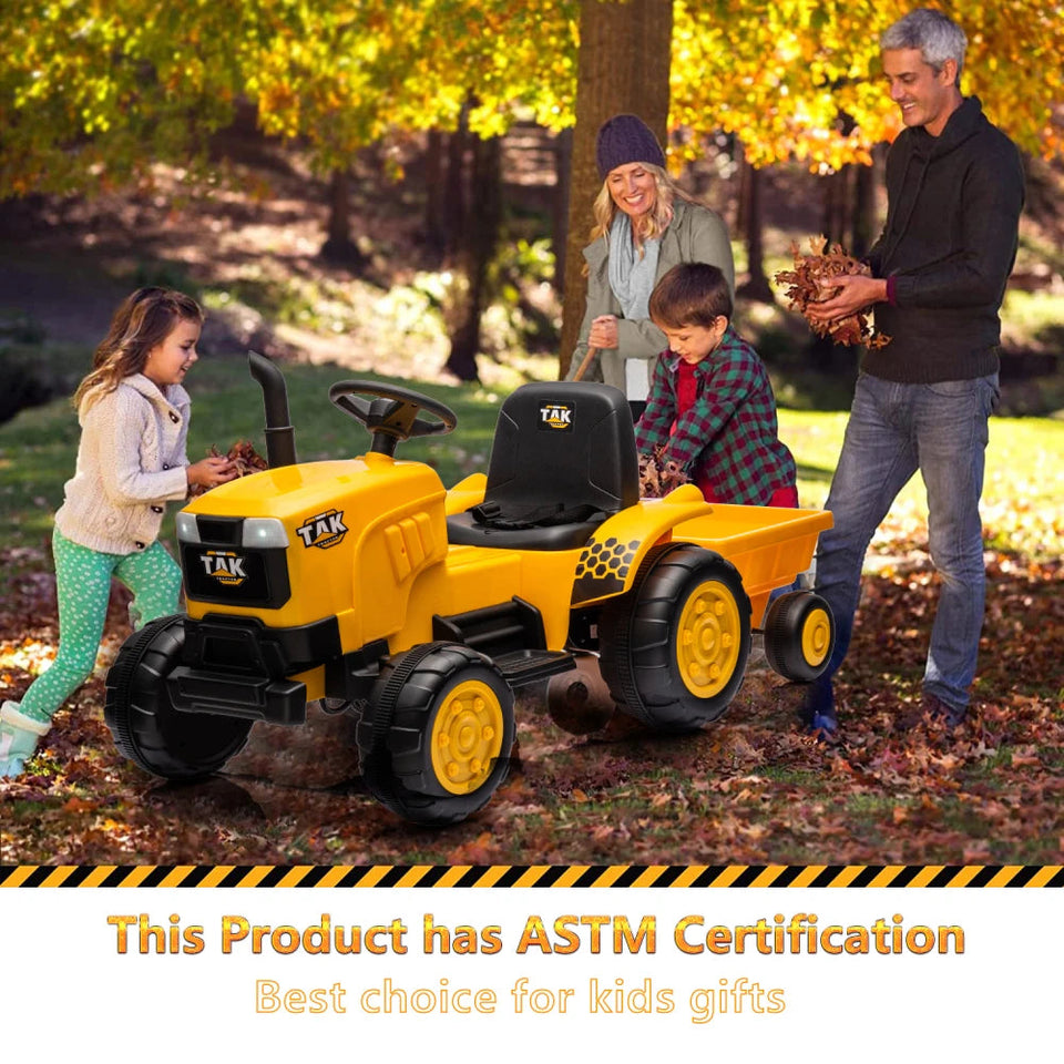 12V Kids Ride on Tractor Electric Excavator Battery Powered Motorized Car for Kids Ages 3-6, with , Detachable Trailer AXSSIBLZ