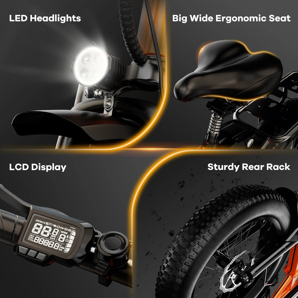 1000W Folding Electric Bike, 48V 20AH Large Removable Battery E Bike, 30+MPH, 80 Miles Max Range, 20" Fat Tire Electric Bike for AXSSIBLZ