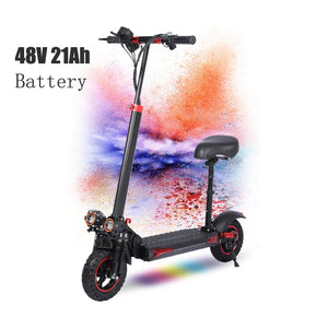 Foldable 1200W Electric Scooter with Seat for Adults, 11'' Off-road Tires, 48V 21Ah Battery, 33Miles Range Commuter E-scooter AXSSIBLZ