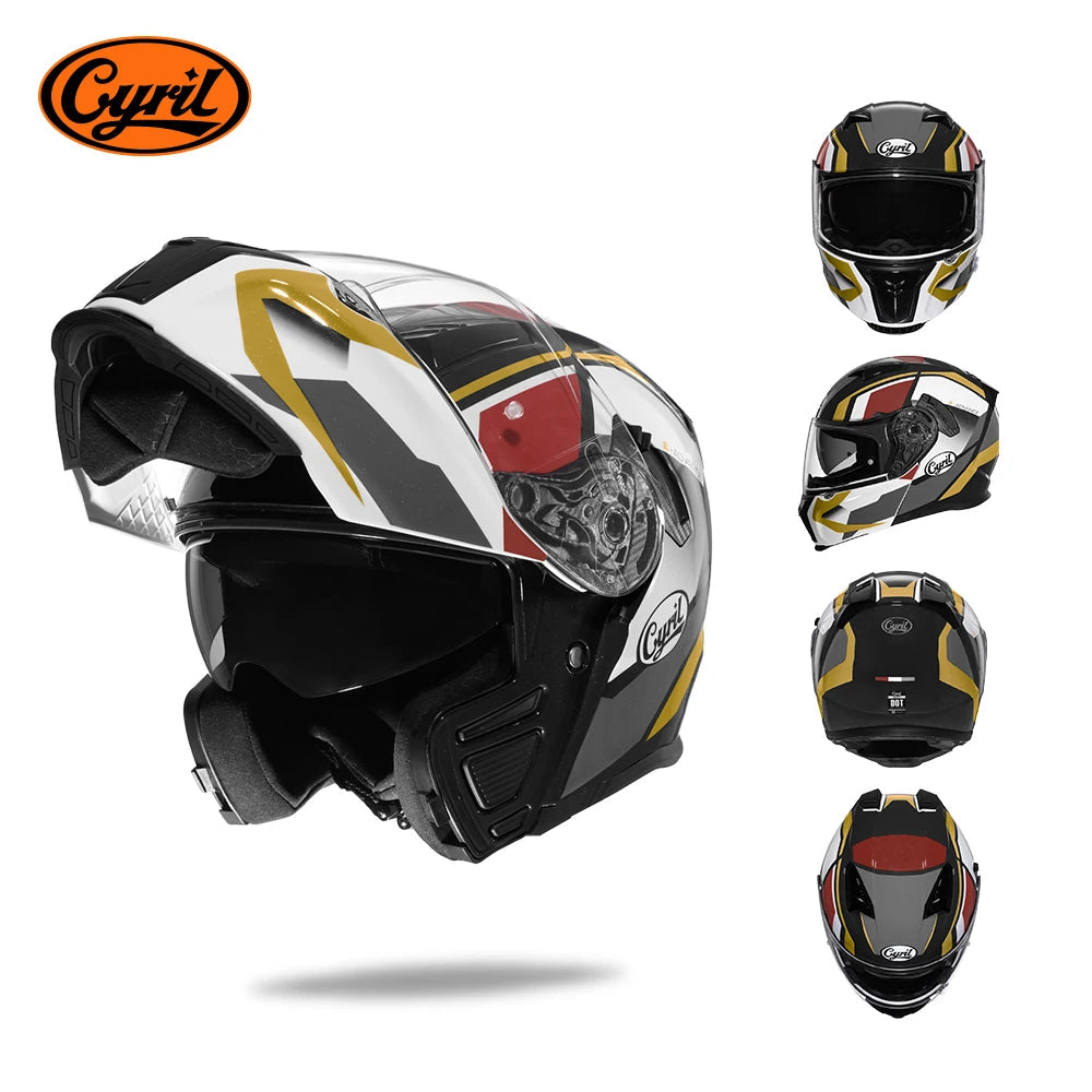 Full Face Motorcycle Helmet with Dual Visor Cyril Flip-up Motorcycle Helmet with Bluetooth Slot For Adult DOT Approved Helmet AXSSIBLZ