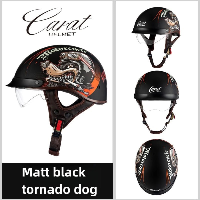 Leather Retro Motorcycle Half-Covered Helmet Comfortable Lightweight Men Portable Helmet snow Skiing Helmets with Goggles cover AXSSIBLZ