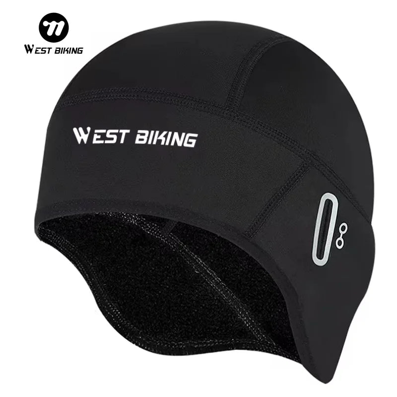 WEST BIKING Winter Fleece Cycling Cap Windproof Thermal Skull Cap Helmet Liner Running Skiing Motocycle Riding Men MTB Bike Hat AXSSIBLZ
