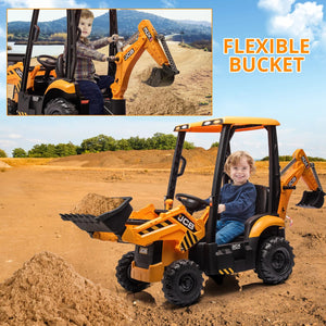 4 in 1 Ride on Excavator & Bulldozer, 12V Kids Electric Vehicle With Remote Control, Front Loader, Digger, Horn, Ride on Car Toy AXSSIBLZ