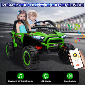 24V Ride on Car for Kids 2 Seater, 4x4 Off-Road UTV Toy w/ 3-Speed Remote Control, 4WD Powerful Motors, 18" Large Seat, AXSSIBLZ